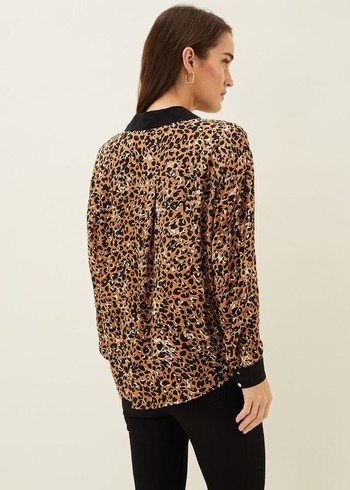 Phase Eight Kaelie Leopard Twist Front Shirts Black/Multicolor USA | 7925830-QS